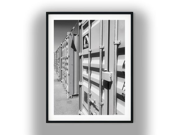 Row of Industrial Shipping Containers Black And White Photo Digital Download