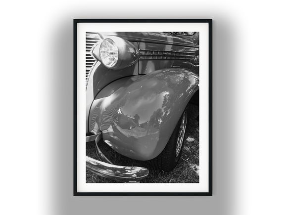 Vintage Classic Car Headlight and Fender Detail Black And White Photo Digital Download