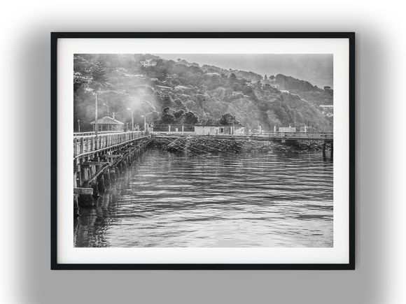 Misty Morning at Point Howard Wharf Black And White Photo Digital Download
