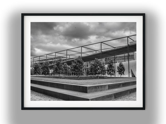 Melbourne Museum Plaza Under Overcast Sky Black And White Photo Digital Download