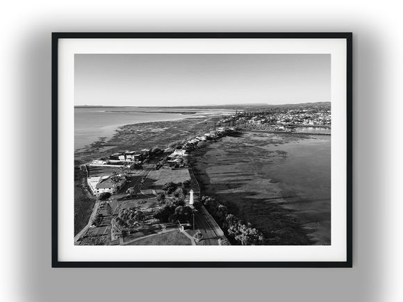 Aerial View of Cleveland Point Lighthouse Black and White Photo Digital Download