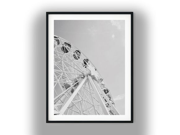 Ferris Wheel Against a Clear Sky Black And White Photo Digital Download
