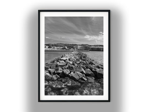 Rocky Breakwater on Wellington Waterfront Black And White Photo Digital Download