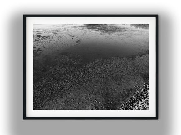 Textured Mudflats and Low Tide Shoreline Waters Black and White Photo Digital Download