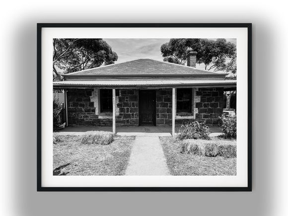 Historic Stone Cottage with Covered Verandah Black and White Photo Digital Download