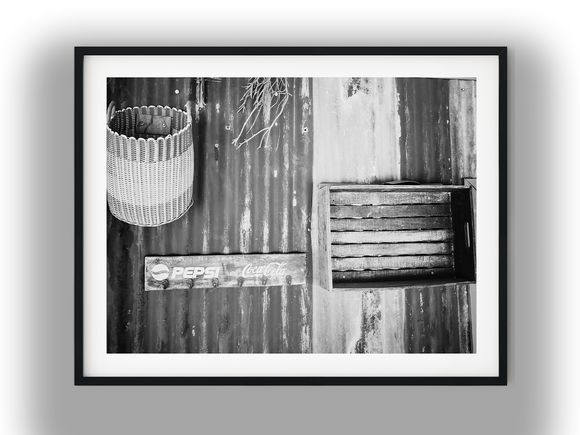 Rustic Decor on Corrugated Metal Wall Black and White Photo Digital Download
