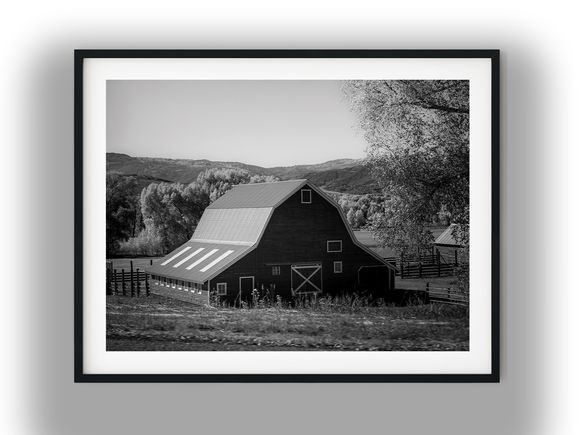 Rustic Barn in a Mountain Valley Black And White Photo Digital Download