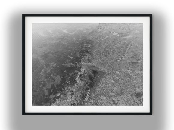 Aerial View of Shallow Coastal Reef Waters Black and White Photo Digital Download
