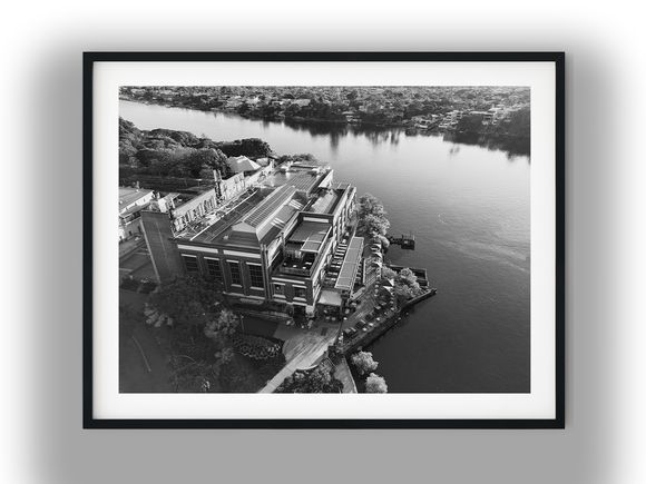 Aerial View of Brisbane Powerhouse Waterfront Black And White Photo Digital Download