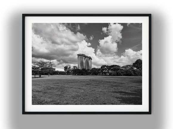 Marina Bay Sands Across Open Field Black and White Photo Digital Download
