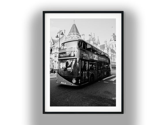 London Double Decker Bus at Royal Courts Black And White Photo Digital Download