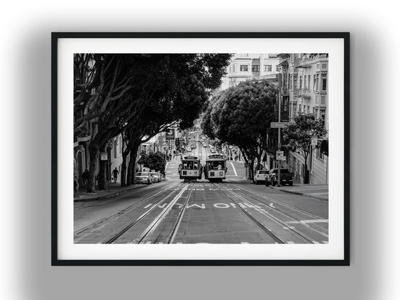 San Francisco Cable Cars on Powell Street Black And White Photo Digital Download