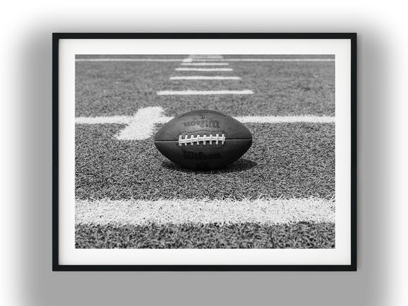 American Football on Turf Yard Line Black and White Photo Digital Download