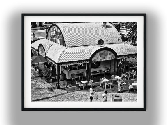 Peter's Sunset Kiosk Outdoor Cafe and Patio Black and White Photo Digital Download
