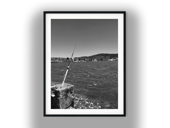 Fishing Rod Overlooking Wellington City Harbour Black And White Photo Digital Download