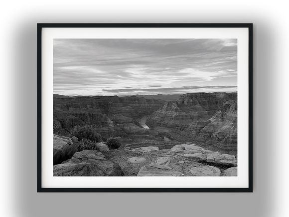 Grand Canyon Overlook with Colorado River View Black And White Photo Digital Download