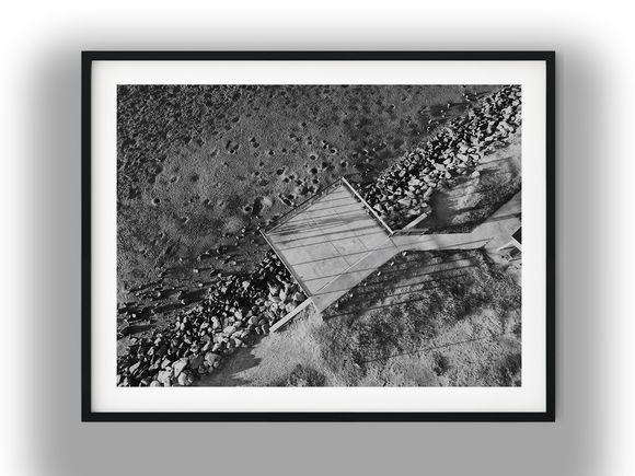 Aerial View of Coastal Viewing Platform and Rocks Black and White Photo Digital Download