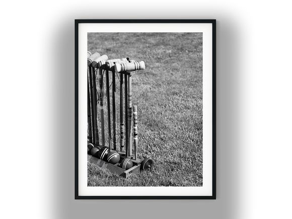 Classic Wooden Croquet Set on Wheeled Stand Black And White Photo Digital Download