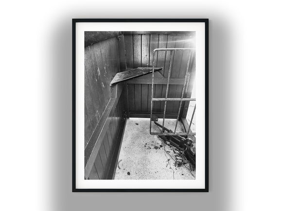 Vintage Iron Gate Beside Wooden Corner Wall Black And White Photo Digital Download