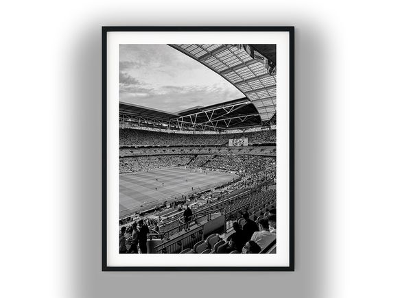 Crowded Wembley Stadium Stands Overlooking Football Pitch Black And White Photo Digital Download