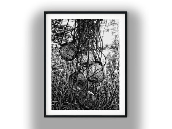 Hanging Glass Fishing Floats in Rope Netting Black and White Photo Digital Download