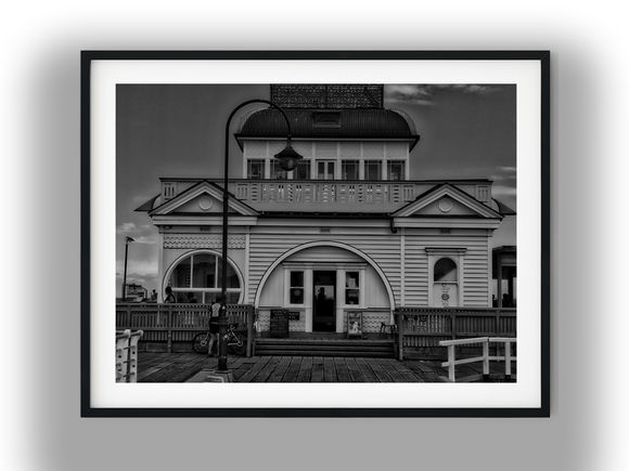 Historic St Kilda Pier Kiosk Pavilion Black and White Photo Digital Download