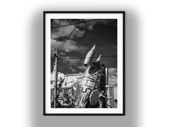 Crashed Retro Sci-Fi Rocket Sculpture Black and White Photo Digital Download