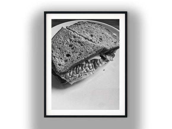 Sliced Whole Grain Sandwich on White Plate Black And White Photo Digital Download