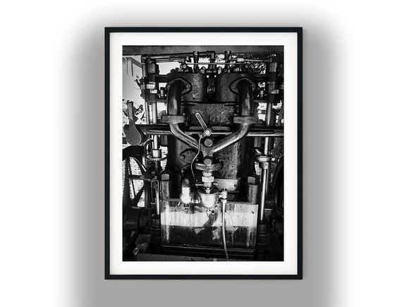Vintage Standard Gas Engine Close-Up Black And White Photo Digital Download