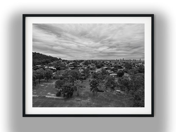 Bill Hewitt Reserve Overlooking Brisbane City Skyline Black and White Photo Digital Download