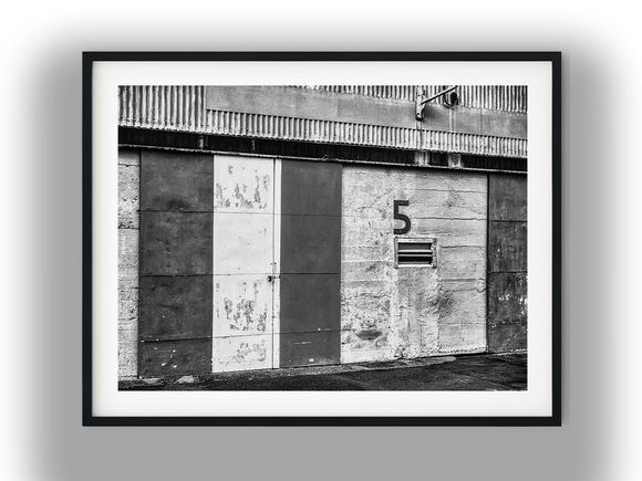 Industrial Warehouse Wall with Number 5 Black And White Photo Digital Download