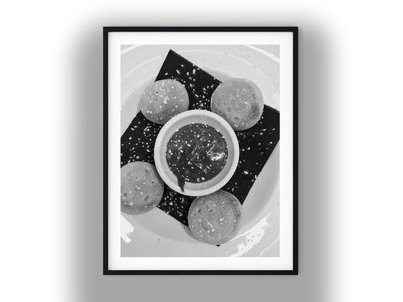Powdered Doughnut Bites with Chocolate Dipping Sauce Black and White Photo Digital Download