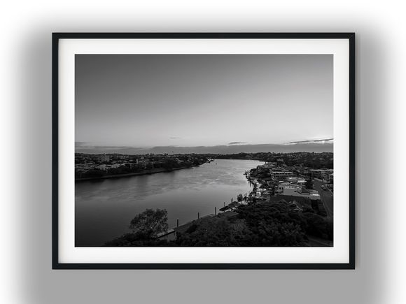 Brisbane River Aerial View from Mowbray Park Black And White Photo Digital Download