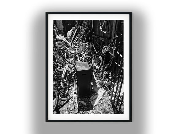 Pile of Scrap Bicycles and Spare Parts Black and White Photo Digital Download