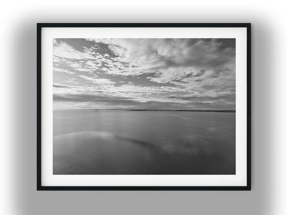 Tranquil Moreton Bay Waters Under Cloudy Skies Black And White Photo Digital Download