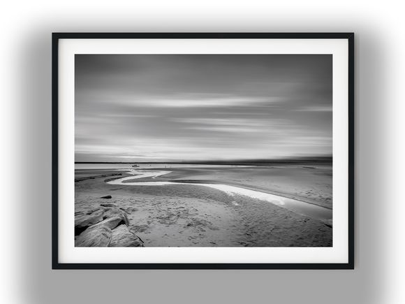 Winding Tidal Stream on a Low Tide Beach Black and White Photo Digital Download