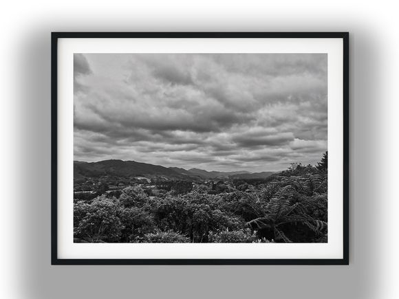 Overcast Sky Above Hutt Valley Hills Black and White Photo Digital Download