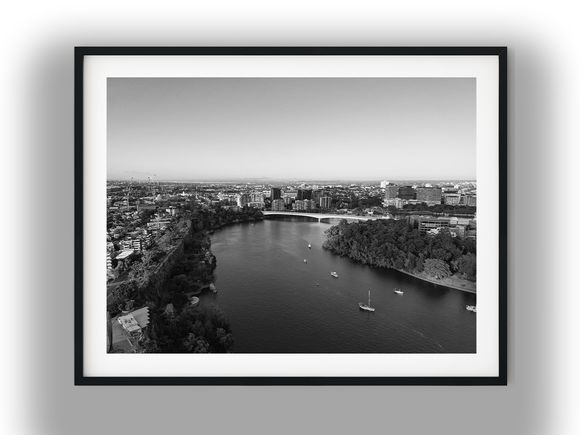 Aerial View of the Brisbane River Black And White Photo Digital Download