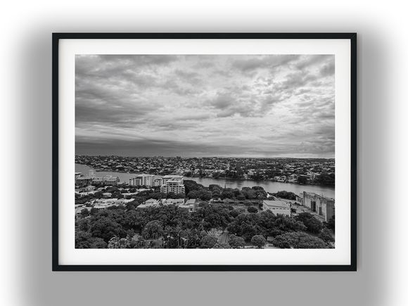 Brisbane River and New Farm Aerial View Black and White Photo Digital Download