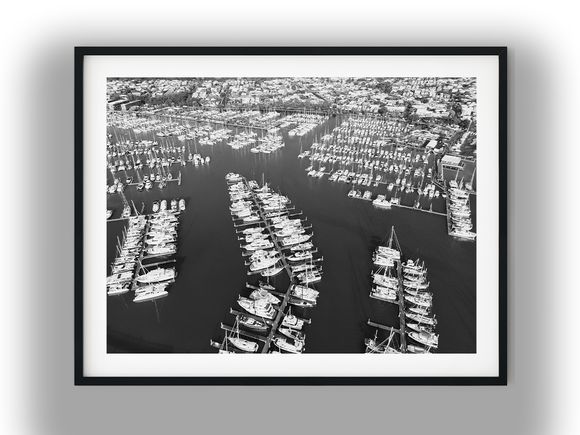 Aerial View of Manly Marina, Brisbane Black And White Photo Digital Download