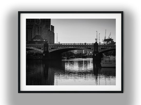 Princes Bridge Over Melbourne's Yarra River Black And White Photo Digital Download