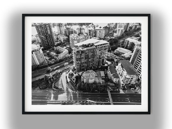 Aerial View of Kangaroo Point Apartments, Brisbane Black And White Photo Digital Download