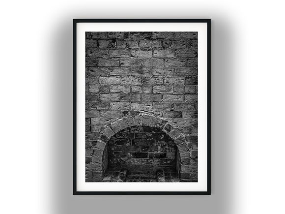 Rustic Arched Brick Fireplace Wall Texture Black And White Photo Digital Download
