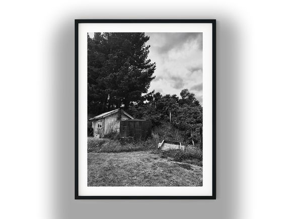 Rustic Countryside Shed with Water Tank Black and White Photo Digital Download