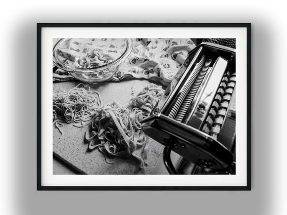 Fresh Homemade Pasta with Manual Roller Machine Black And White Photo Digital Download