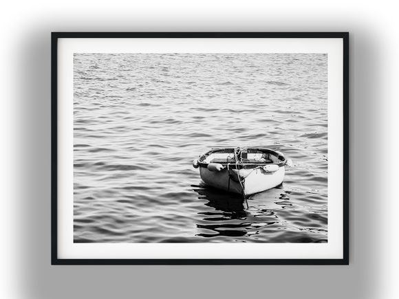 Small Dinghy Floating on Calm Water Black and White Photo Digital Download