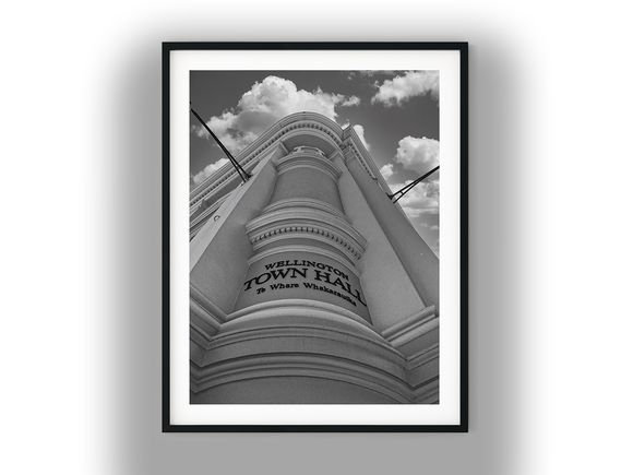 Low-Angle View of Wellington Town Hall Black And White Photo Digital Download