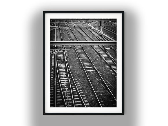 Overhead View of Parallel Melbourne Railway Tracks Black And White Photo Digital Download