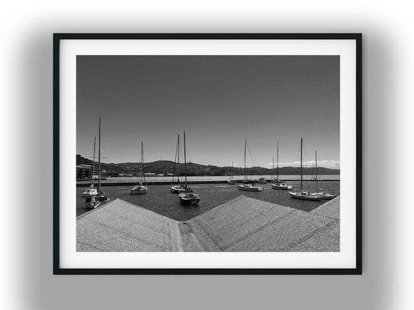 Sailboats Moored in Wellington Harbour Black And White Photo Digital Download