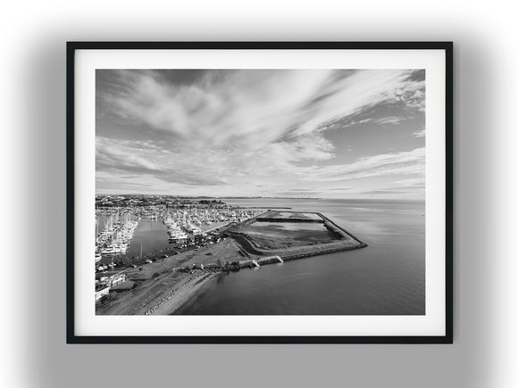 Aerial View of Manly Boat Harbour, Brisbane Black And White Photo Digital Download